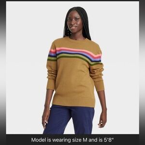 Houston White Crewneck Sweater with Striped Details